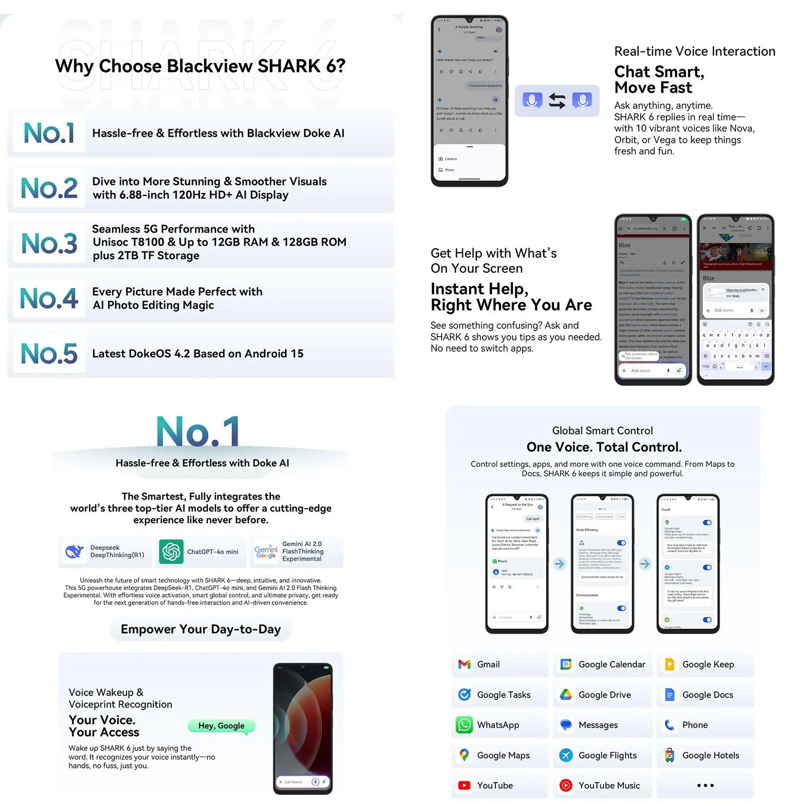 هاتف Blackview 5G الذكي SHARK 6 Android 15 Unisoc T8100 NFC OTG شاشة 6.88 بوصة 120 هرتز 4 جيجابايت/8 جيجابايت + 128 جيجابايت 5000 مللي أمبير في الساعة هاتف محمول غير مقفول #6