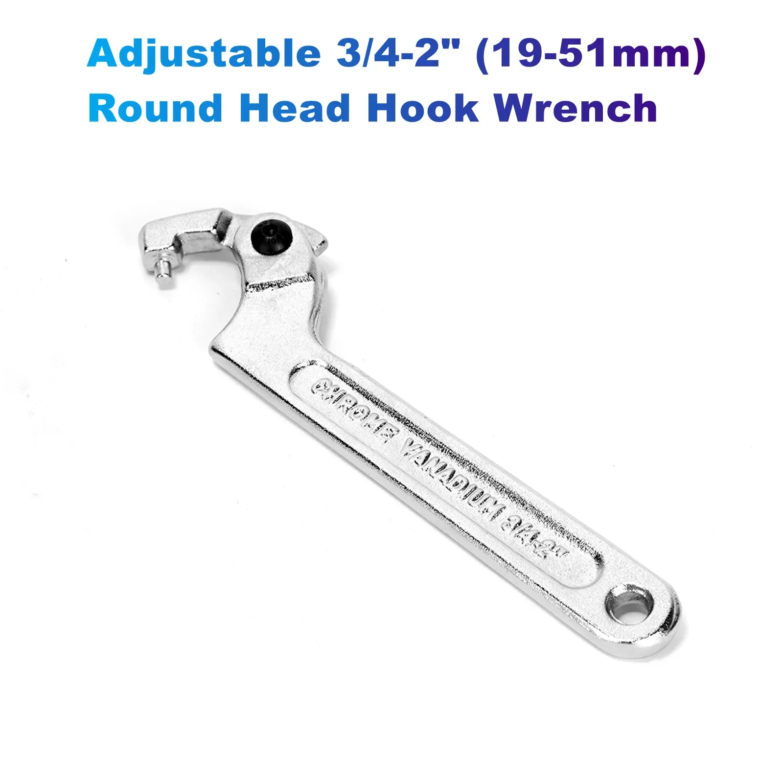 

Adjustable 3/4-2" (19-51mm) Round Head Hook Wrench Chrome Vanadium for Tightening Collars, Lock Nuts, Side Channel Nuts