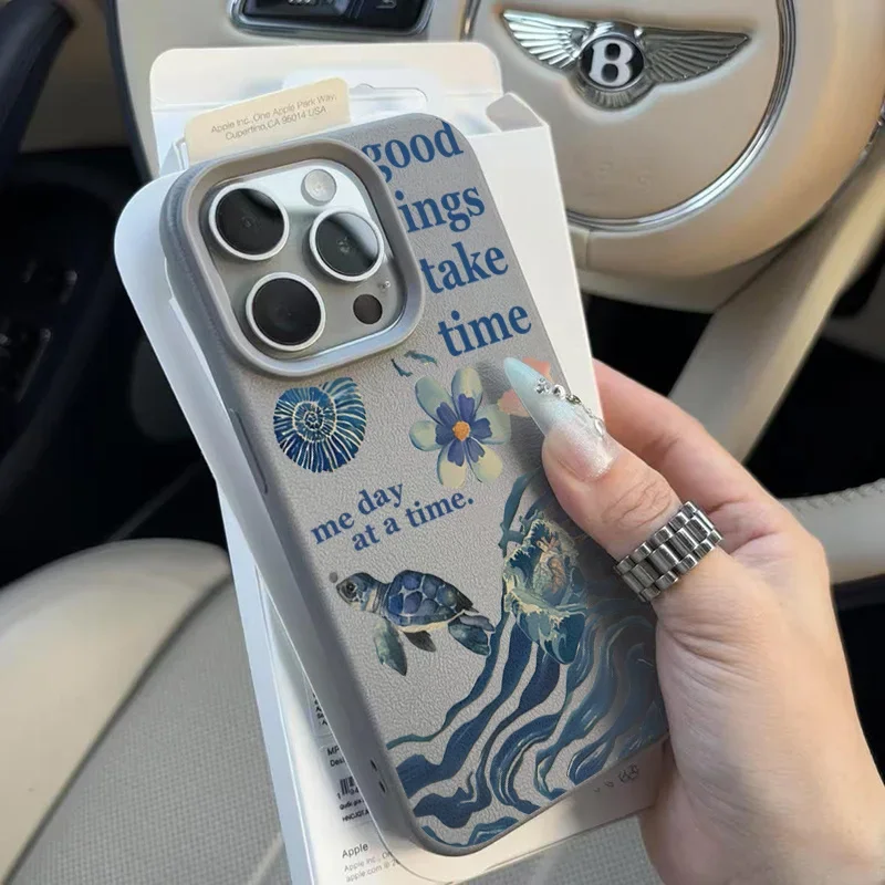 حافظة هاتف مضادة للصدمات لهاتف آيفون 16 15 14 Plus 13 11 12 Pro Max 16e X XR XS غطاء أنماط تموج الماء على شكل زهرة السلحفاة البحرية الرجعية #6