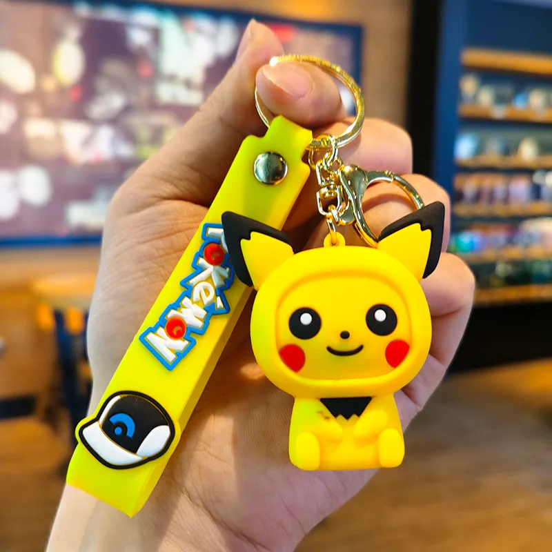 Kawaii pikachu pokemon schlüssel bund psyduck schlüssel ring puppe quirl tasche anhänger charme leon autos chl üssel ring eevee gengar spielzeug