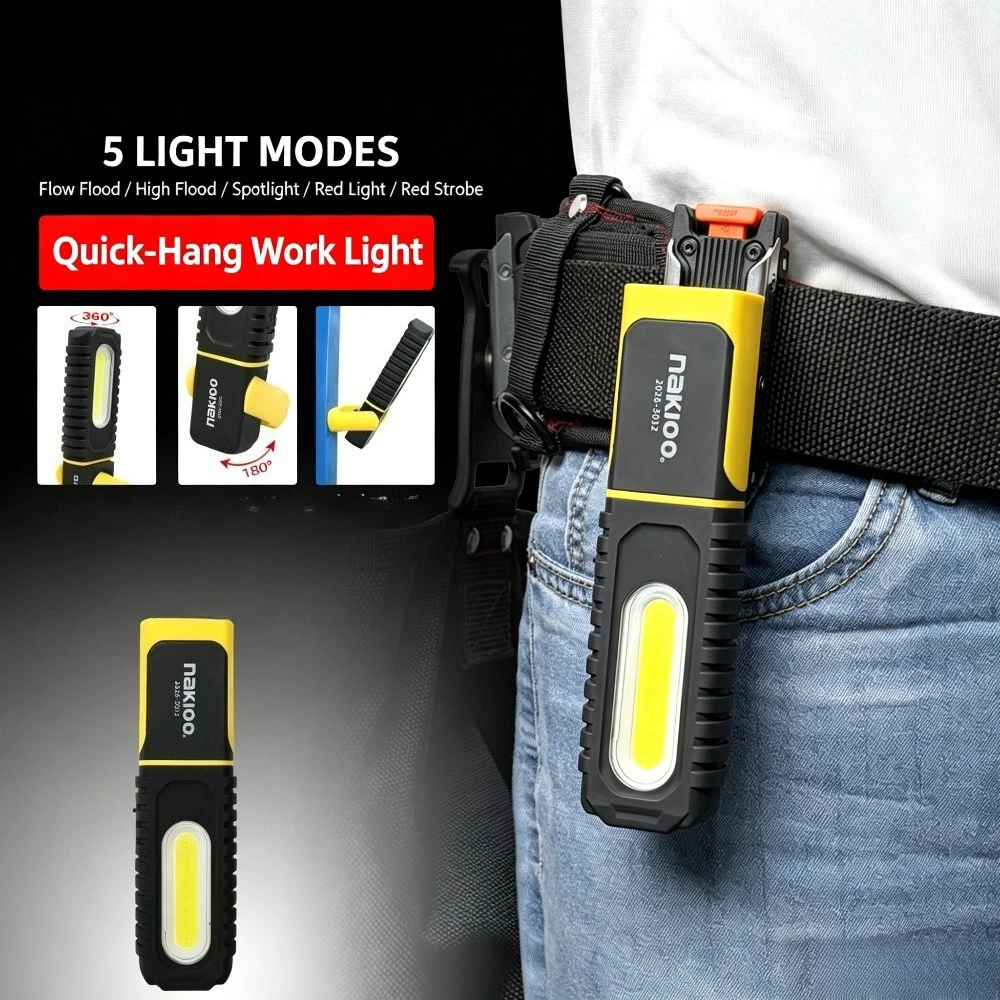 Portable COB LED Work Light Magnetic Hanging Hook Rechargeable Flashlight Rotatable Inspection Lamp for Car Repair Garage