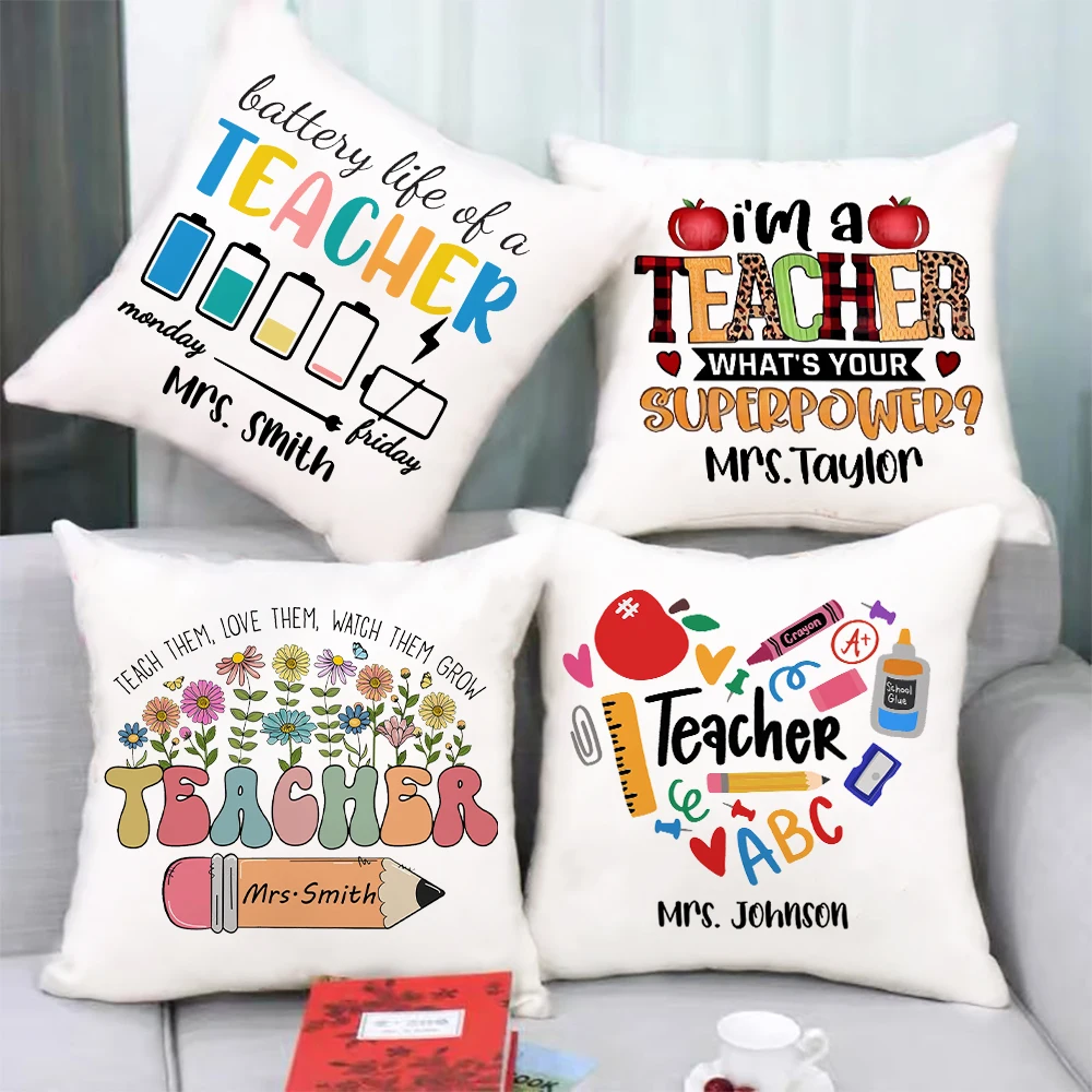 Personalised Pillow Case Custom Name Cushion Cover Teacher Life Decortion Pillowcase Theacher's Day Thanks Gifts for Teachers