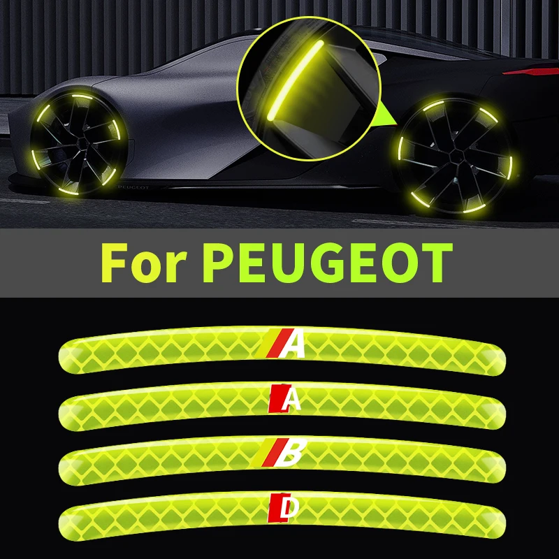 

Reflective Strips Car Motorcycle Wheel Hub Stickers For Peugeot 308 206 207 407 607 108 208 301 308 508 608 107 BB1