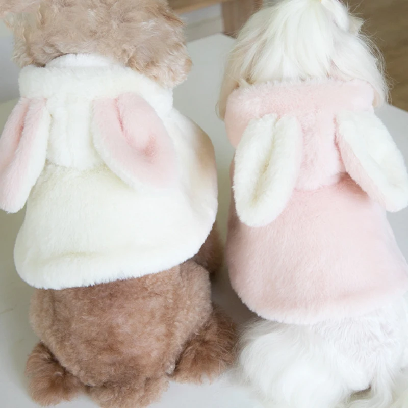 Warm Winter Pet Clothing Plush Rabbit Dog Outside Christmas Cloak New Year\'s Coat Windbreaker Plus Fleece Thick Warm Coat Gift