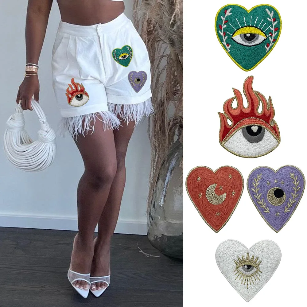 fashion Fire Heart love Eyes Patches Clothing Embroidery Iron On Applique Fashion For Bags Dress Clothes Cheap Stickers For DIY