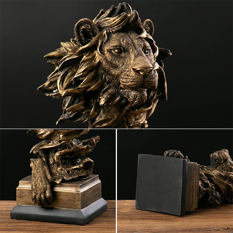 1pc American Lion Head Statue Vintage Animal Resin Crafts Ornaments Entryway Office Wine Cooler Soft Furnishing Decoration