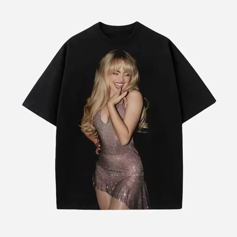 SABRINA CARPENTER تي شيرت 2025 الصيف الأكثر مبيعا الرجال تي شيرت عادية المتضخم القطن تي شيرت شارع العليا الهيب هوب ملابس للرجال