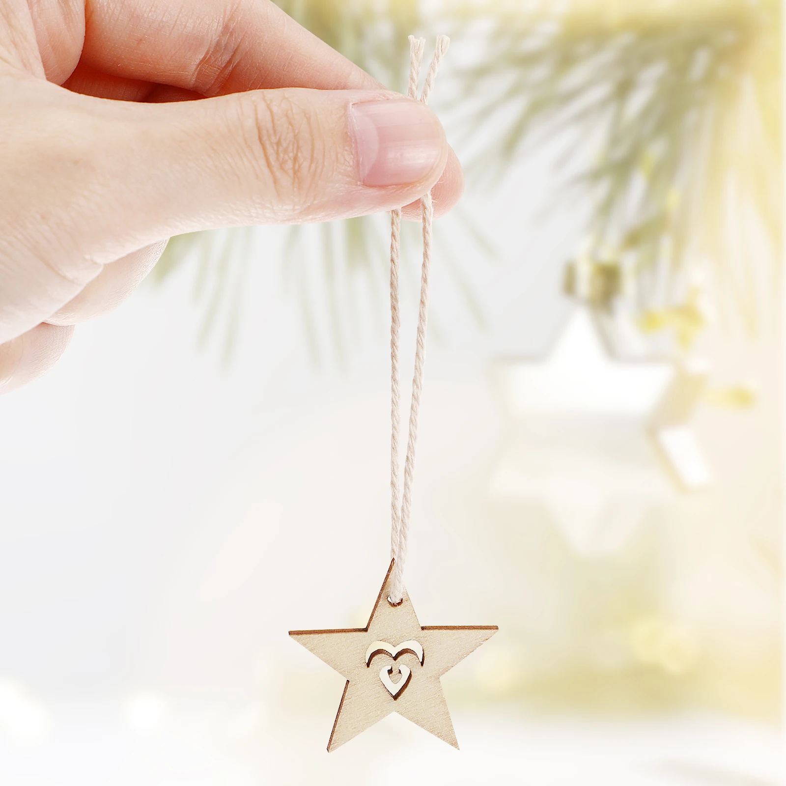 

50pcs Pentagram Wooden Ornaments Colored Christmas Tree Decorations Craft Embellishments Accessories High Quality Safe