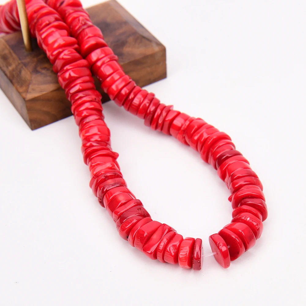 APDGG 1 Strand Red Coral Freedom Round Coin Beads Gemstone 15.5\
