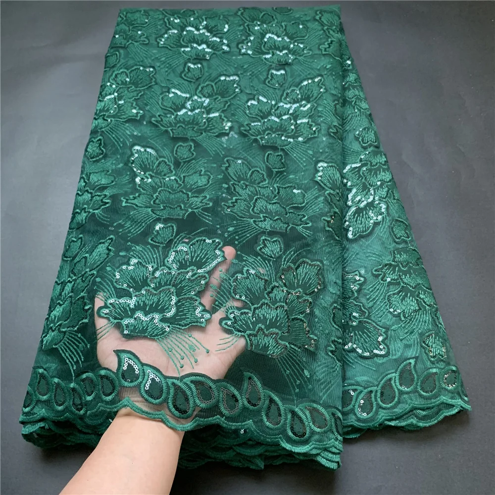 High Quality African Lace Fabric, Embroidery Tulle Cotton, French Wedding Party Dress, Guipure Sequins, 2.5Yards, Latest 2024