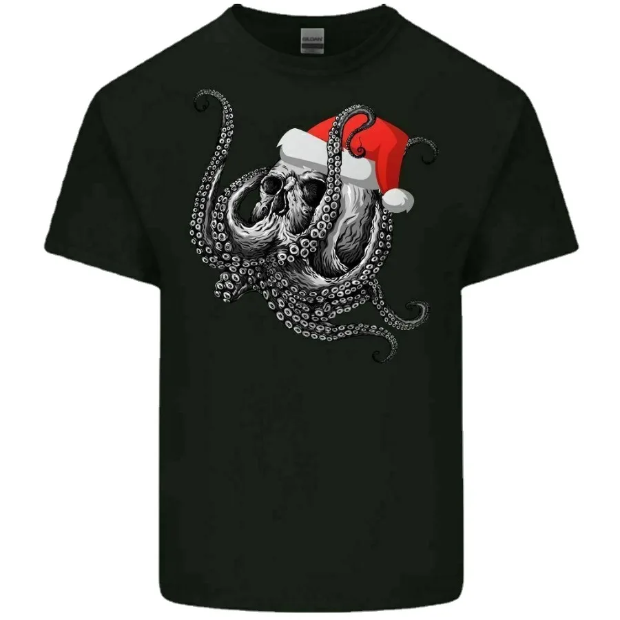 Christmas Cthulhu Skull Kraken Octopus Scuba Diver Diving Biker T-Shirt. Summer Cotton Short Sleeve O-Neck Mens T Shirt New