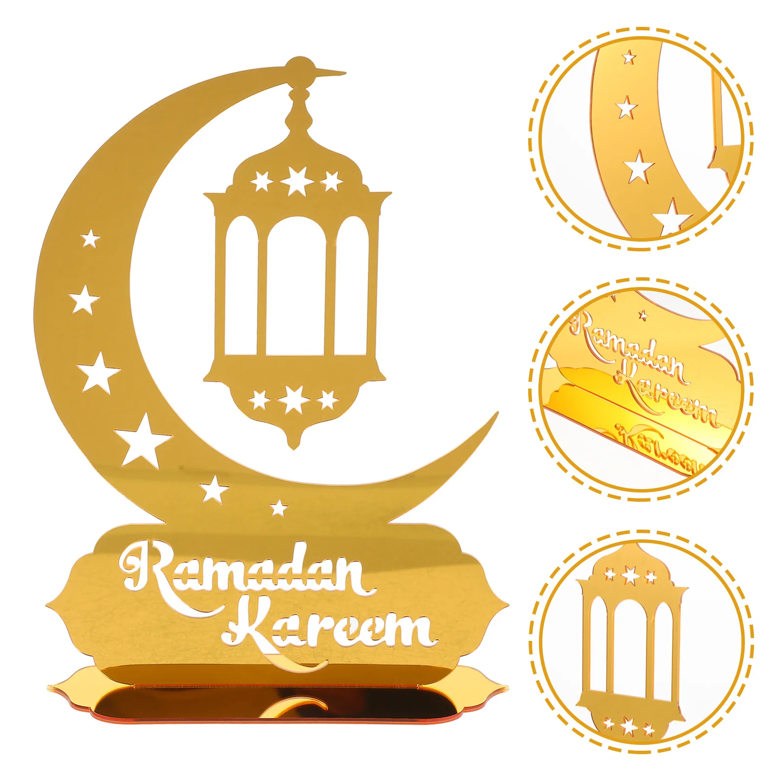 

Eid Mubarak Moon Desktop Ornament Acrylic Festival Decoration Double-Sided Color Mirror Effect Ramadan Table Centerpiece Islamic