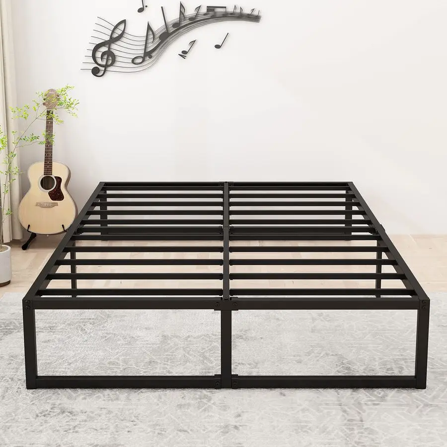 

Inch Queen Bed Frame Heavy Duty Steel Slat Support Metal Platform Bed Frame Queen Size No Box Spring Needed, Easy Assembly, Blac