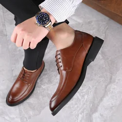 Fashion Business Formal Leather Shoes Small Round Toe Casual Men Shoes Lace Up Shoes Wedding Shoes Retro Derby Shoes