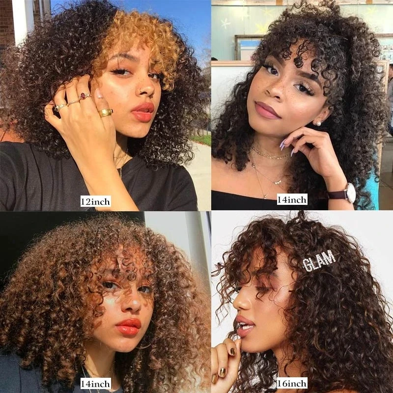 Debut Highligh Curly With Bangs Human Hair Wigs Kinky Curly Wigs For Black Women Peruvian Remy Human Hair Wigs Jerry Curly Wig