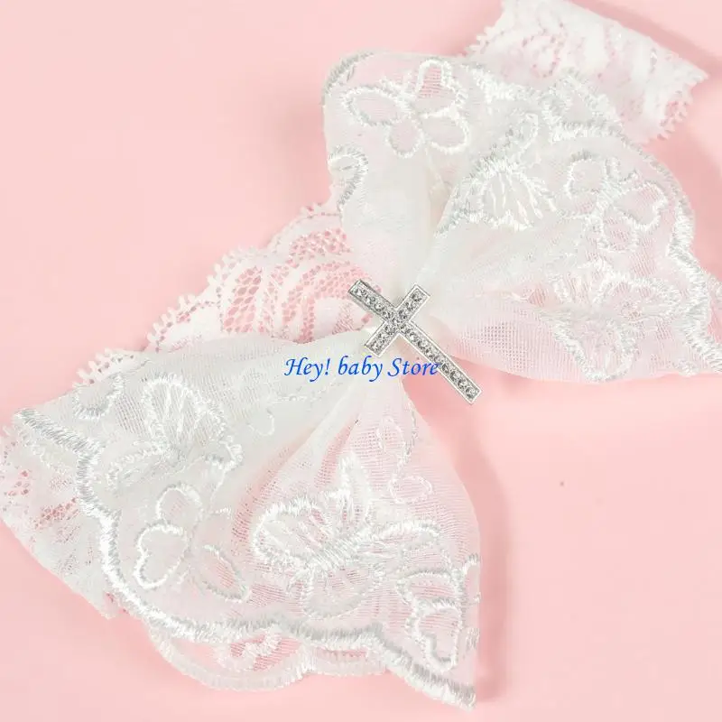 

Q1FE детская кружевная повязка для волос с бантиками для девочек, дышащая лента для волос с бантом, головной убор на крестины на