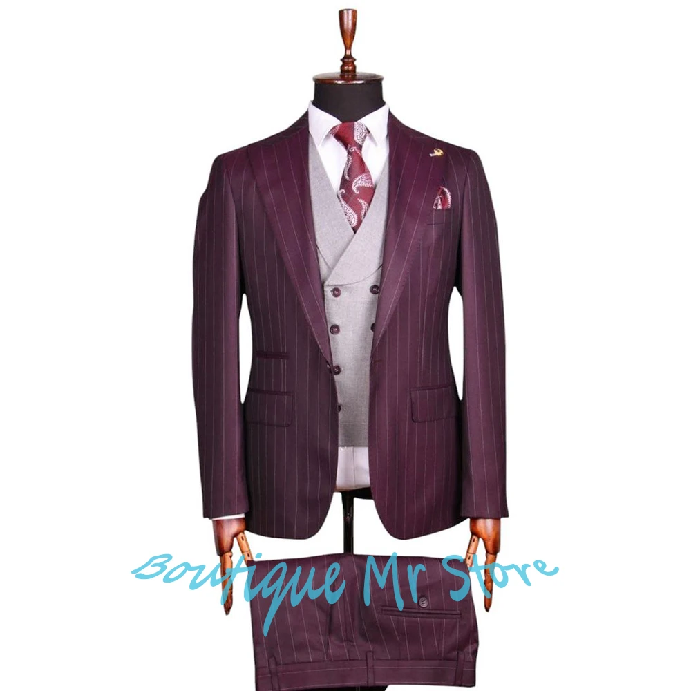 

Formal Men's Single Button Suits Elegant 3Piece(Jacket+Vest+Pants) Set Glamorous Business Evening Banquet Party Wear