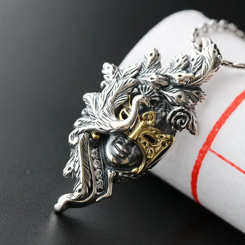 New s925 sterling silver pendant for men and women pendant handmade Thai silver  retro beauty mask silver pendant for men