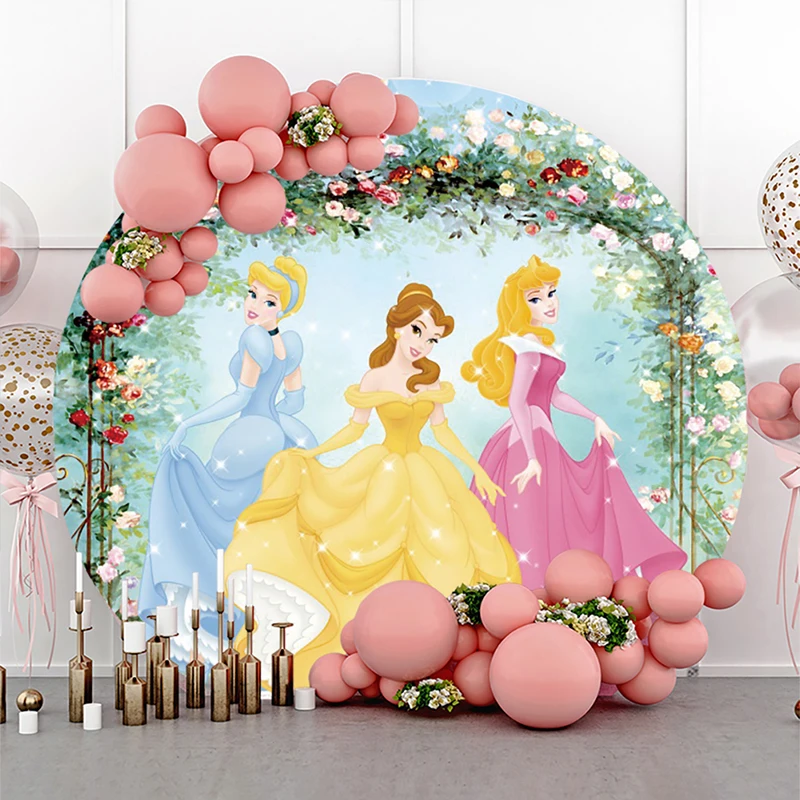 Princess Belle Cinderella Aurora Round Backdrop Background For Photography Baby Shower Girl Birthday Decorations Party Props