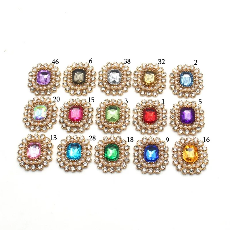 New 19 * 23mm Gold Rectangular Rhinestone Alloy Flower Plate Pearl Jewelry Diy Wedding Dress Hair Accessories Bow Decorative