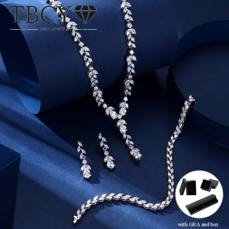 

TBCYD 925 Sterling Silver Marquise-Teardrop Zircon Set Plated 18k gold Luxury Vintage Leaf Necklace Earrings for Bridal Jewelry