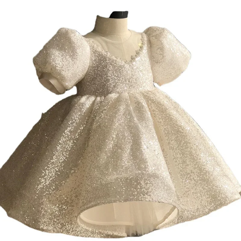 

First Birthday Dress Princess Dress 2025 Girls' New Style White Sequined