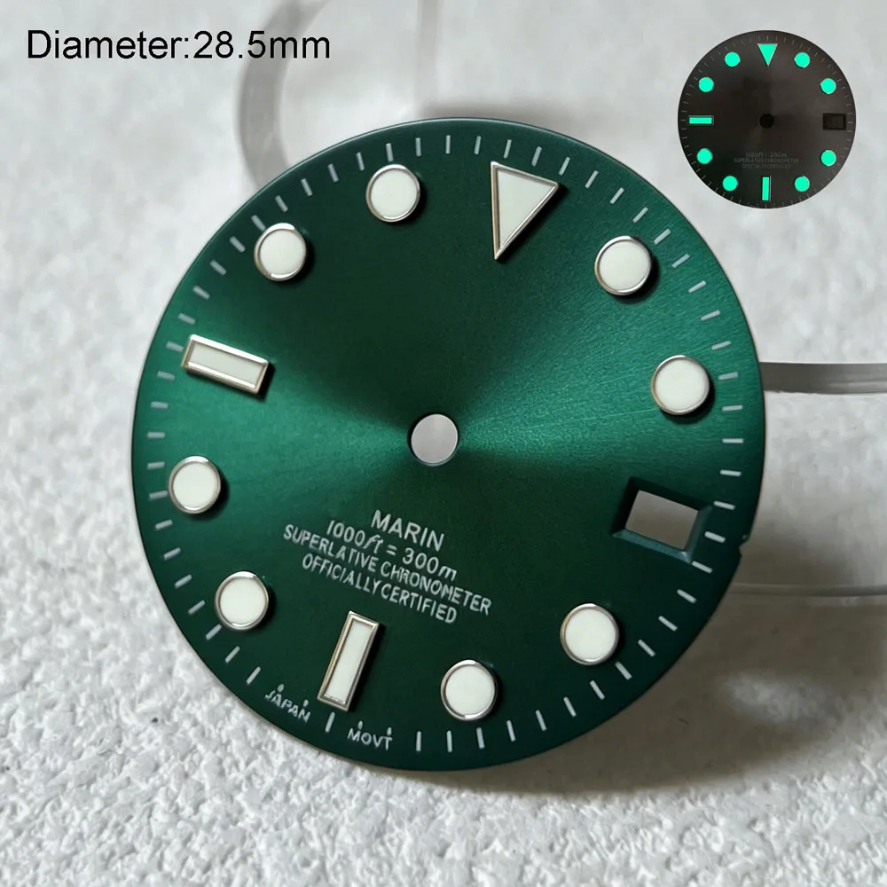 NH35 S logo dial 28.5mm marine sunray dial green luminous fit NH35 automatic mechanical watchmods modification accessories