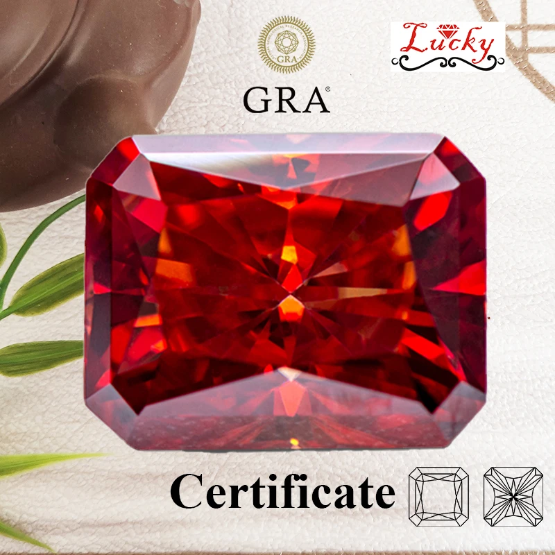 

Moissanite Radiant Shape Garnet Color VVS1 Charms Beads for Diy Jewelry Making Pendant Earrings Material with GRA Certificate