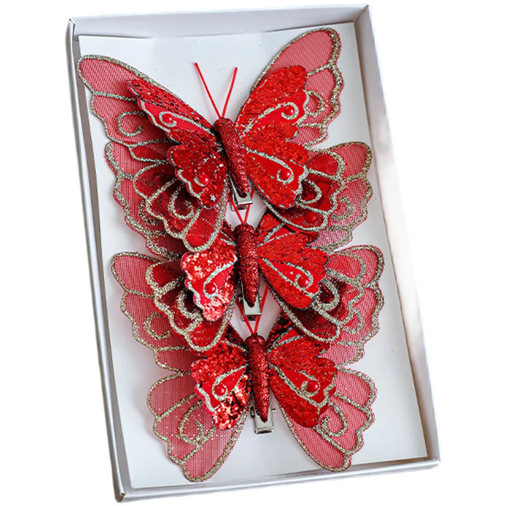 Vlinderclipornament met glittergaasafwerking, ontworpen voor het ophangen van kerstboom en vakantiedecoratie