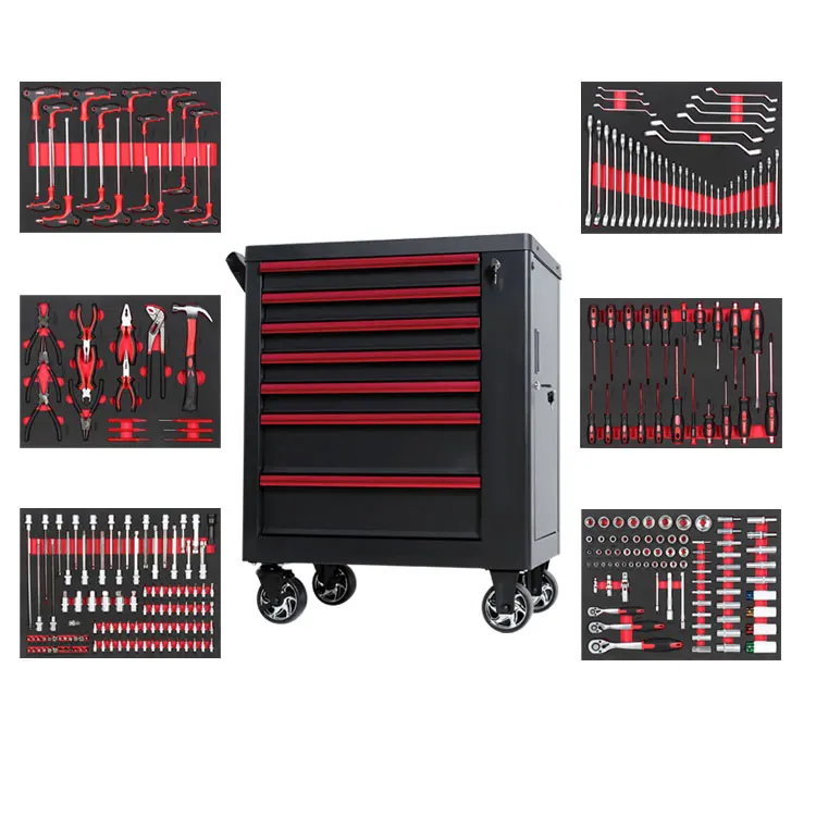 7 Drawer with 280pcs CRV Tools  OEM Professional Auto Repair Storage Workshop Tool Storage Safety Lockable Cabinet with Caster