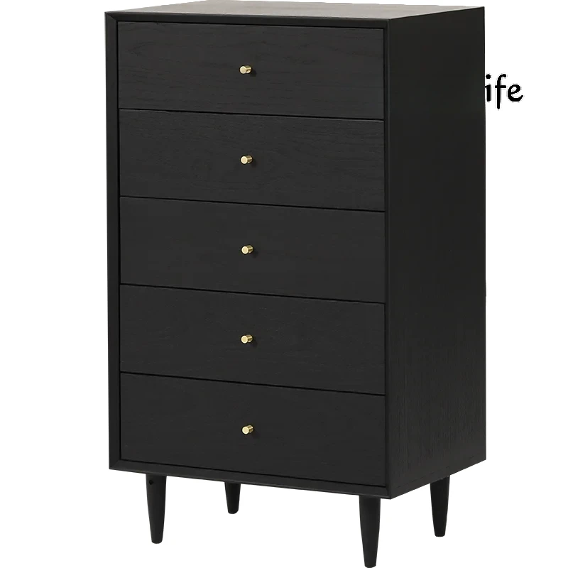 

Скандинавский комод из цельного дерева для спальни, японский дубовый шкаф для хранения нижнего белья в стиле ретро, черный