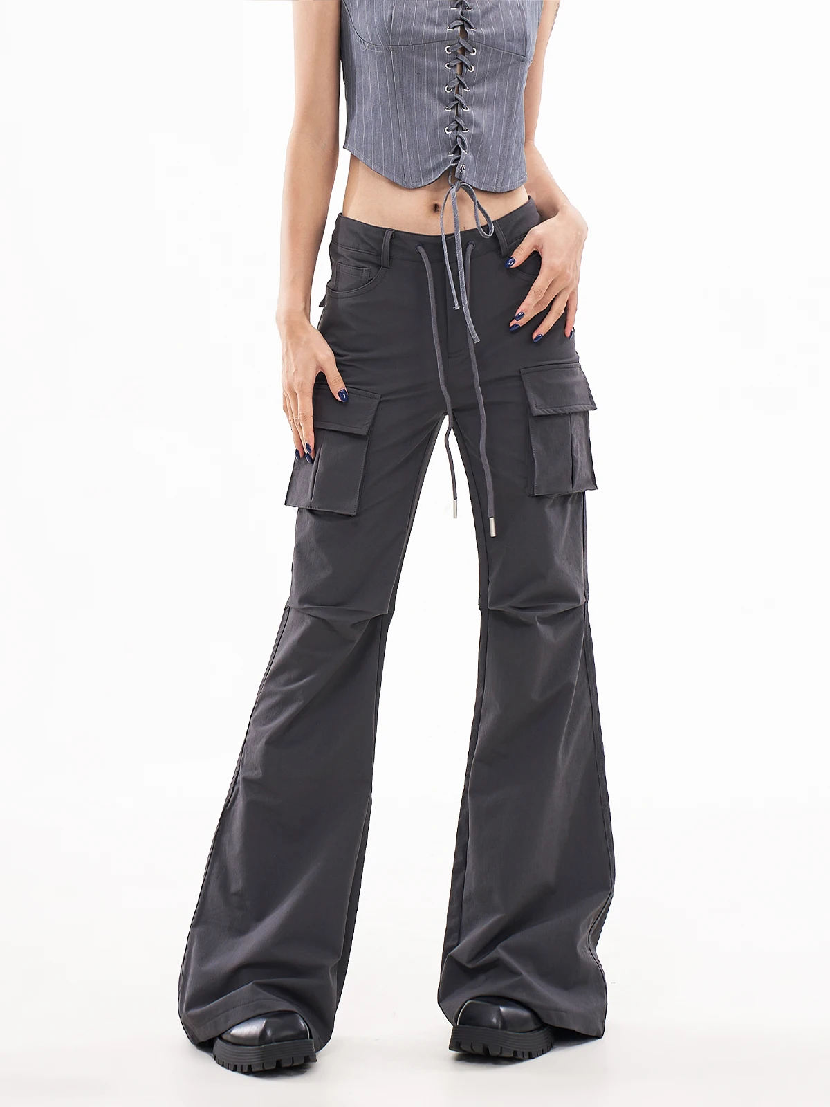 

Американские расклешенные рабочие брюки с микро-расклешенями, женские повседневные утягивающие брюки с высокой талией, длинные хлопковые полиэстеровые весенние новые поступления