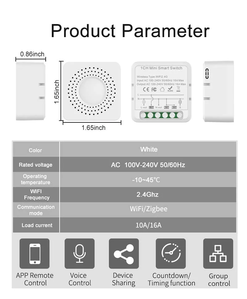 Tuya Mini Smart Switch WiFi 1-2-3-4-Gang-Schalter 16A, kompatibel mit Alexa und Google Assistant Sprachsteuerung – Detail 11