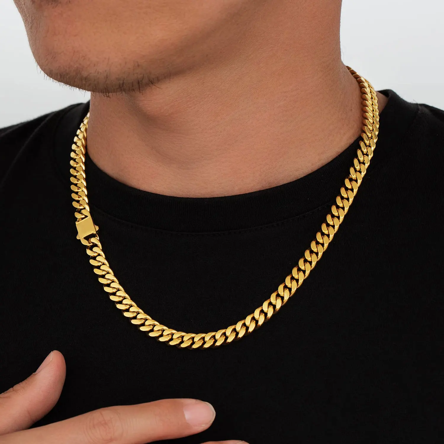 

Wholesale Nuoya Hip Hop Jewelry Stainless Steel Men Flat 4 Side Curb Cuban Link Chain Necklace For Men Drop Shipping