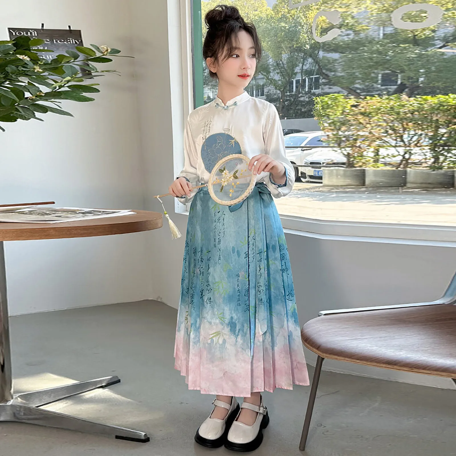 2024 New Arrival Vintage Hanfu Horse-face Skirt Kids Chinese Tradition Pleats Skirt Sets 2024 New Year Clothes Girls Streetwear