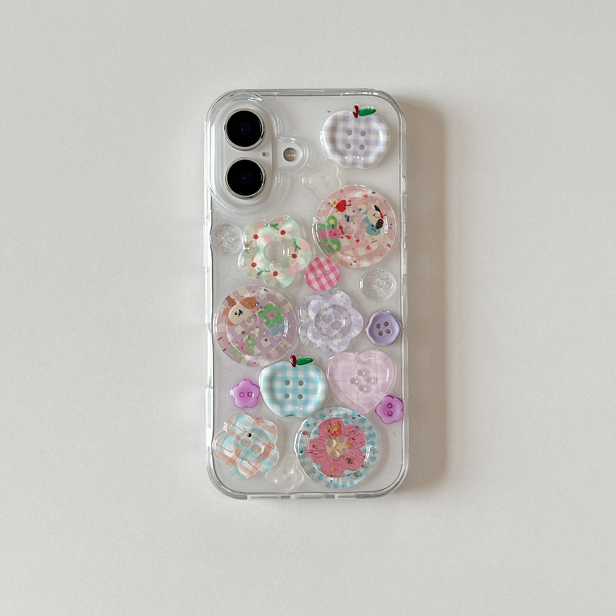 Entzückende, transparente, verzierte, gemusterte Tasten, lustiger Look, Handyhülle für iPhone 16, 15, 14, 13 Pro Max, Rückseite