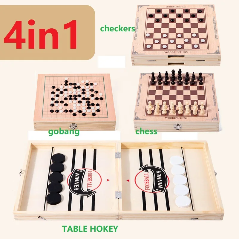 

4 in 1 Mini Chess Game Checkerboard Wooden Flying Chess Chinese Checkers All in One Board Set Portable Wooden Tabletop Game Toy