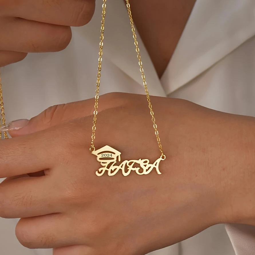 

Customizable Graduation Necklace with Name & Graduation Year 304 Stainless Steel Elegant Minimalist Jewelry Gift for Graduates