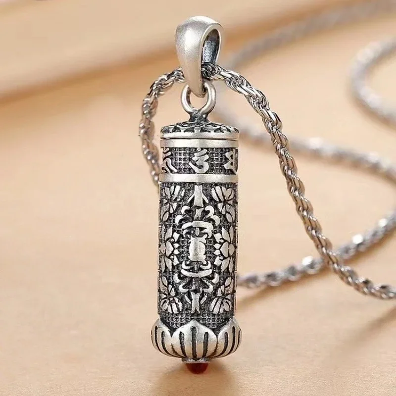New Arrival Heart Sutra Scripture Tube Pendant Men Jewelry Vintage Lotus Vajra Pestle Necklace Women Choker Accessories