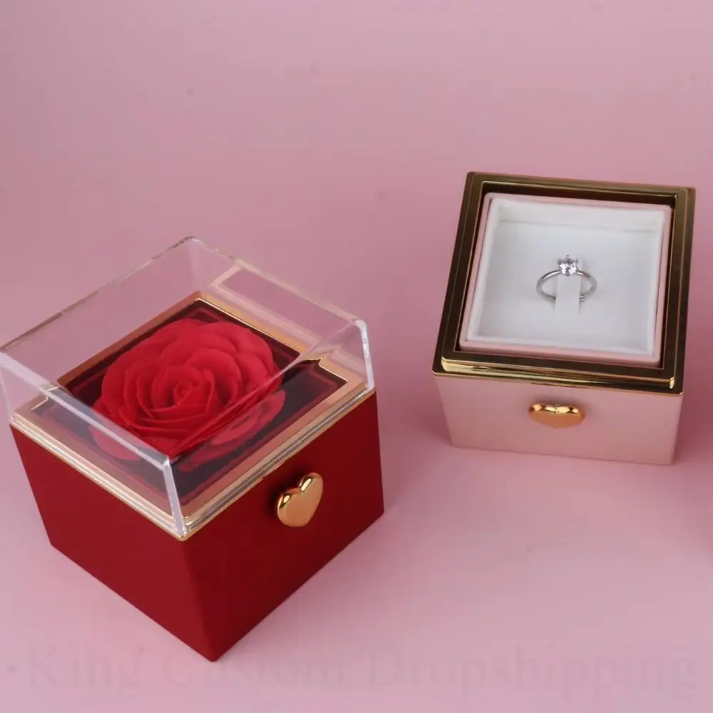 

Rotation Rose Jewelry Gift Box Ring Display Eternal Rose Proposal Ring Boxes Necklace Storage Luxury Jewelry Display Rack Lovers