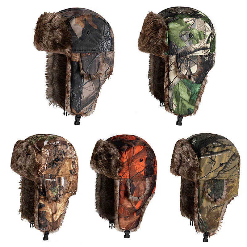 UnisexยุทธวิธีUshankaหมวกขนสัตว์รัสเซียWindproof TrapperรัสเซียEarflapหมวกฤดูหนาวWarm CamouflageหมวกสําหรับชายGorras