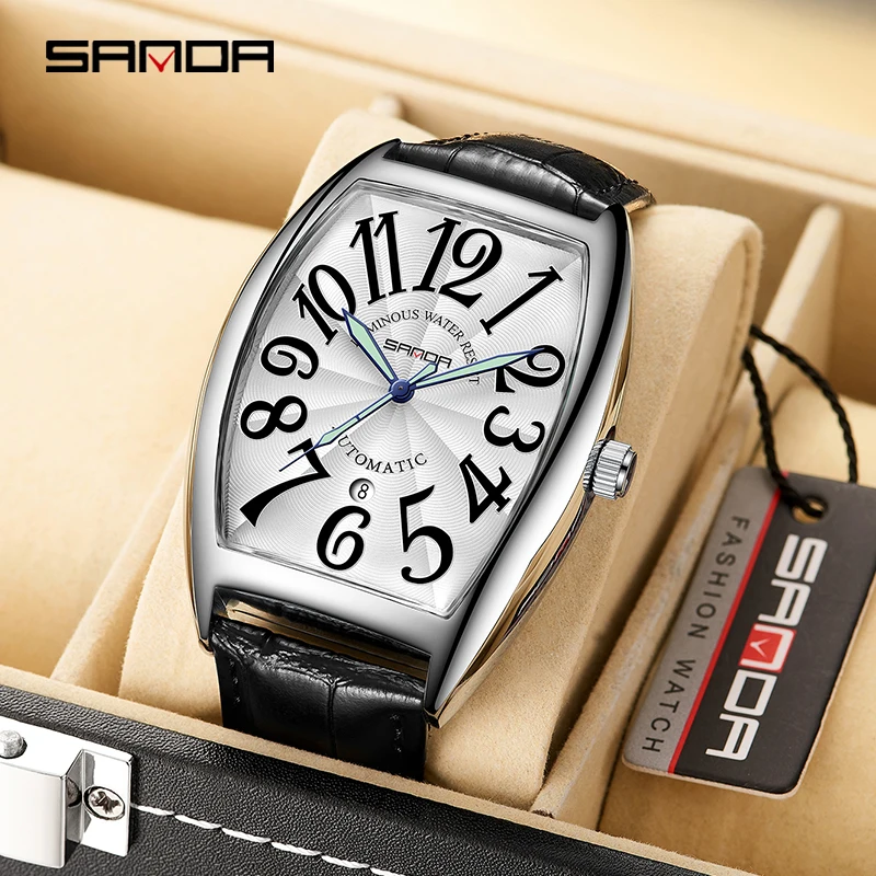 

SANDA Watch Fashion Tonneau Dial Design Arabic Numeral Scale Luminous Waterproof Automatic Mechanical Watch For Men Reloj 7021