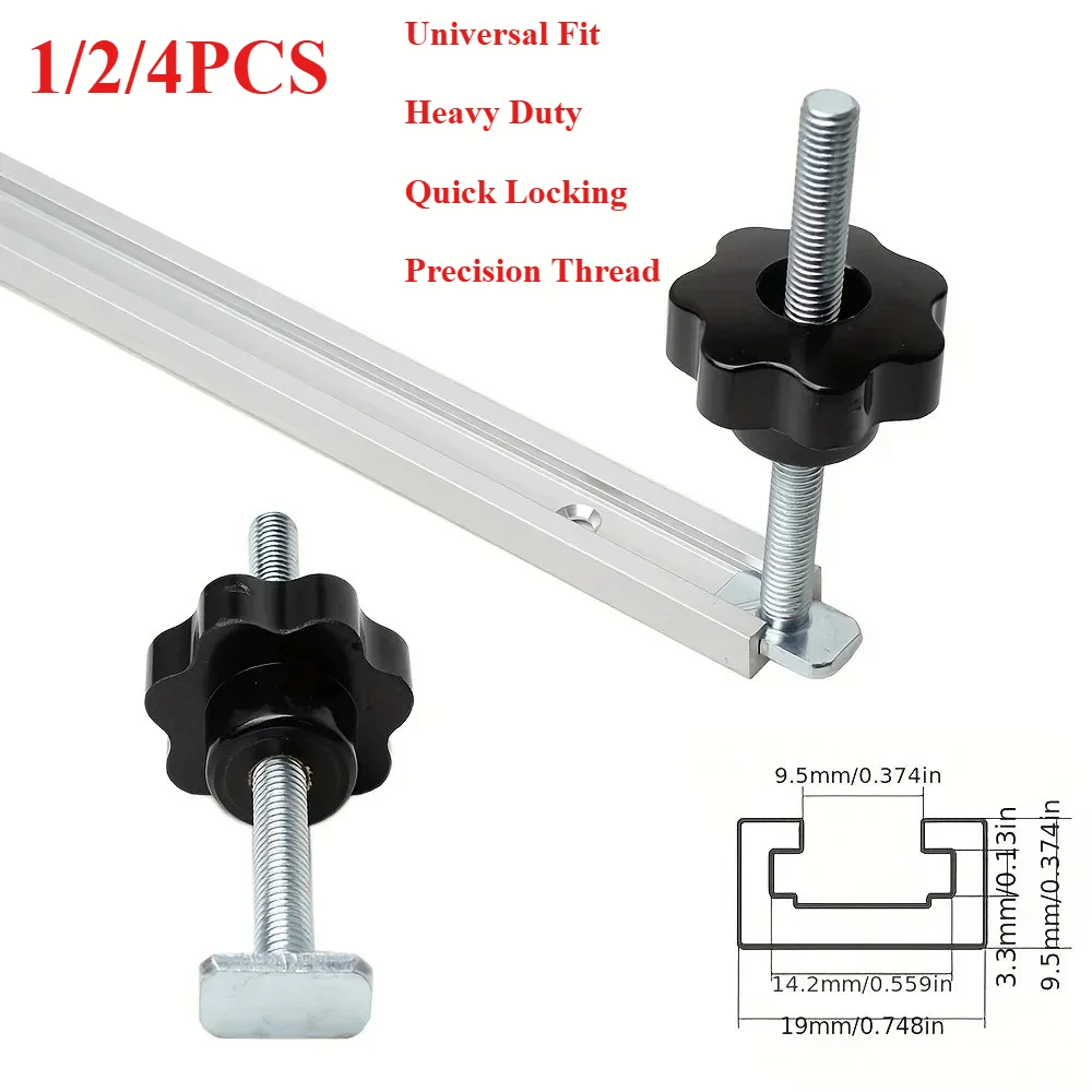 

1/2/4pcs Woodworking T-Slot Bolts M8x100mm Heavy Duty T-Track Screw with Plum Star Knob for Router Table Saw Accessories