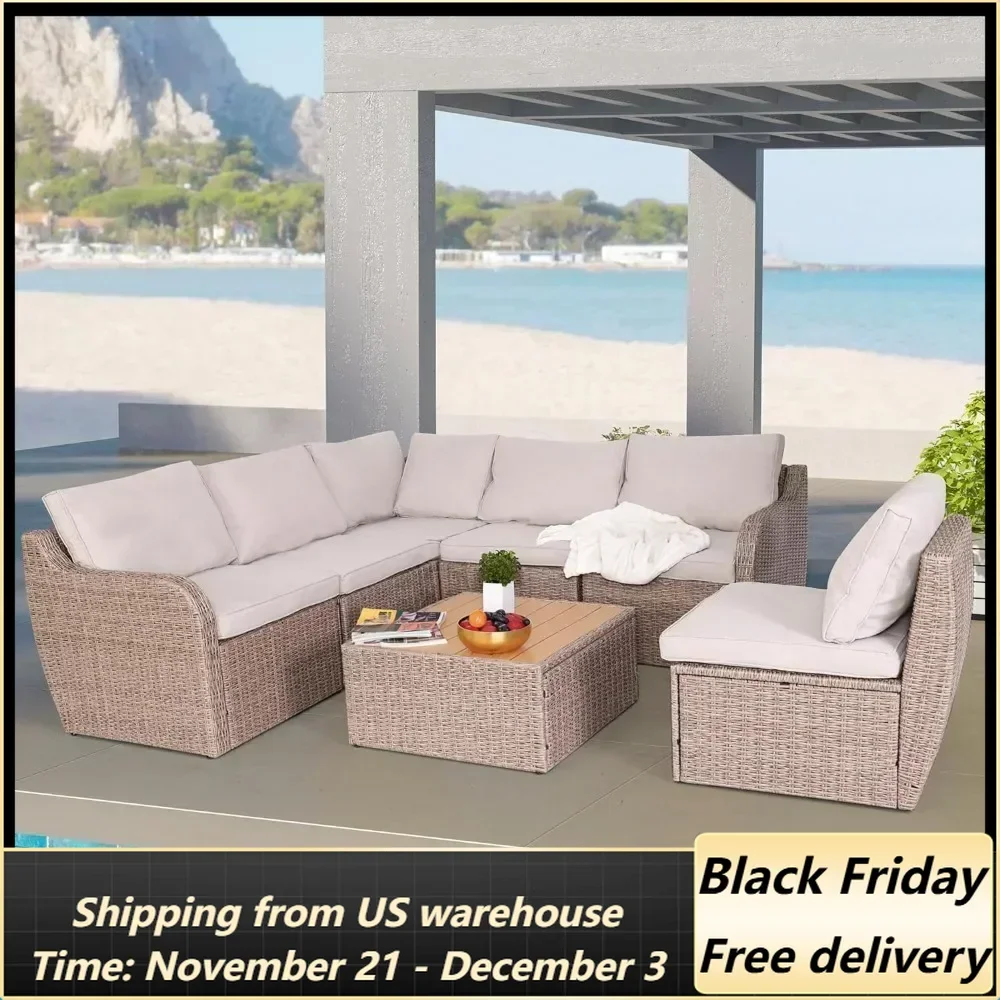 Garden Sofas, Outdoor Conversation Set with Waterproof Cushion and Coffee Table for Garden, Backyard Khaki Garden Sofas