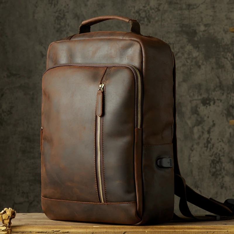 Handgemachte echte Leder Reise rucksack Männer Vintage Rindsleder lässig Rucksack männlich großen Raum Büro Laptop Rucksack Tasche