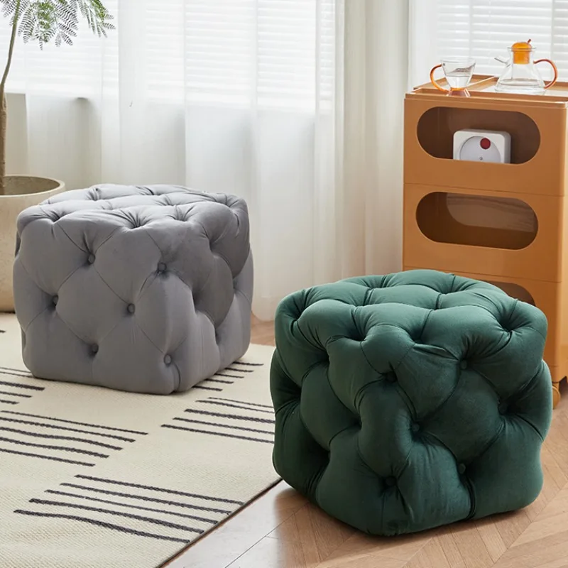 

Simple Ins Style Velvet Fabric Shoe Changing Stool Home Living Room Decorative Stool Girls Makeup Small Square Stool