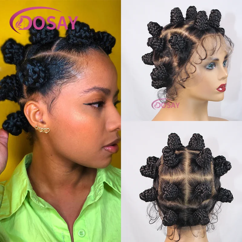 合成フルレースバンタンノット編組ウィッグレースフロント三つ編みウィッグベビーヘアアフリカ編組髪ナチュラルレースウィッグ発売中