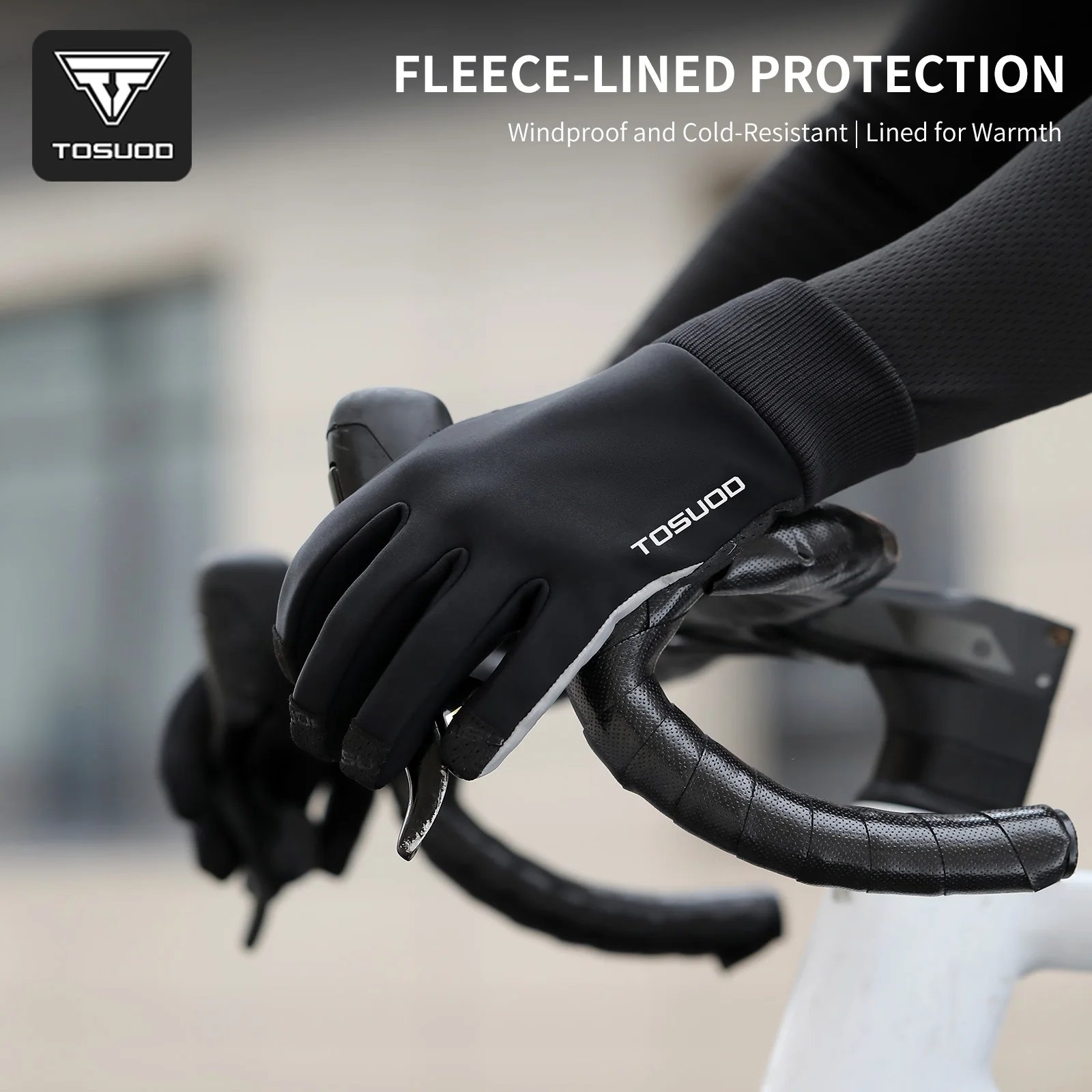 TOSUOD Winter-Fahrradhandschuhe, Touchscreen, thermisch, warm, mit vollen Fingern, rutschfest, stoßdämpfend, MTB-Mountainbike-Handschuhe, für Outdoor-Sportarten – Detail 1