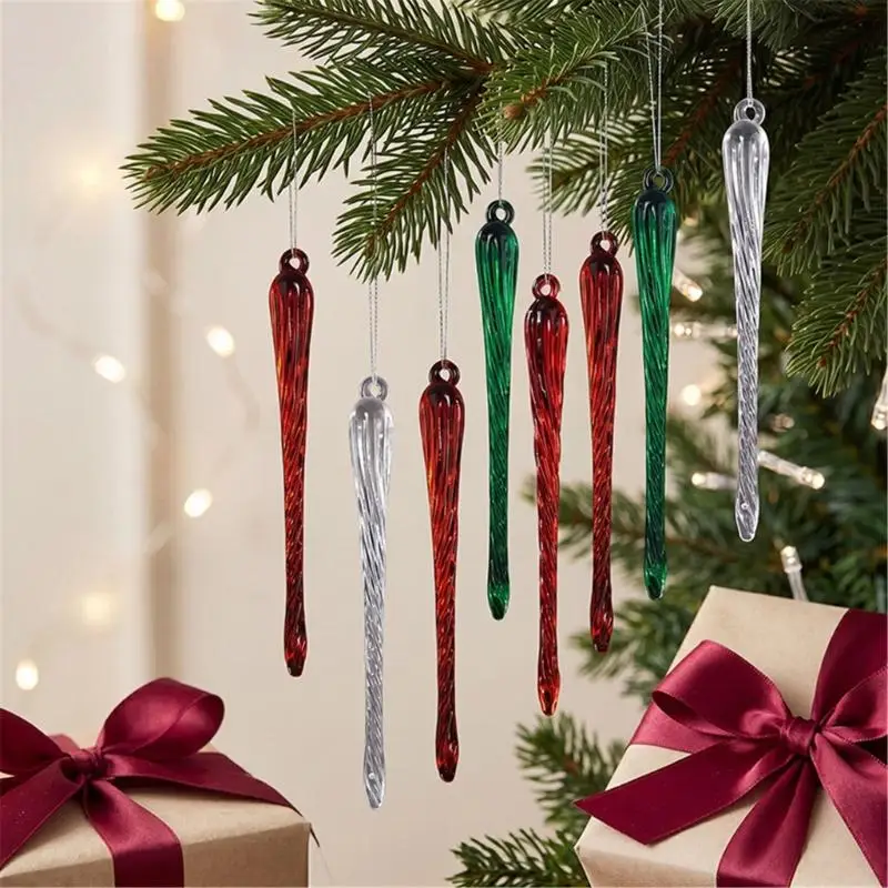 E8BD Hanging Acrylic Christmas Decorations, 12 Icicles Ridged Forms for Holiday Window and Seasonal Display Arrangements