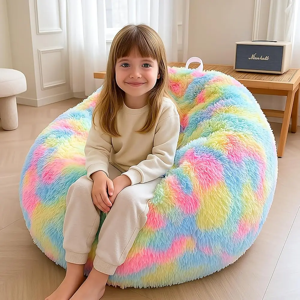 

Kids Fluffy Bean Bag Chair Cover (No Filler), Soft Furry Stuffed Animal Storage Bean Bag Cover For Plush Toys, Shaggy Fuzzy